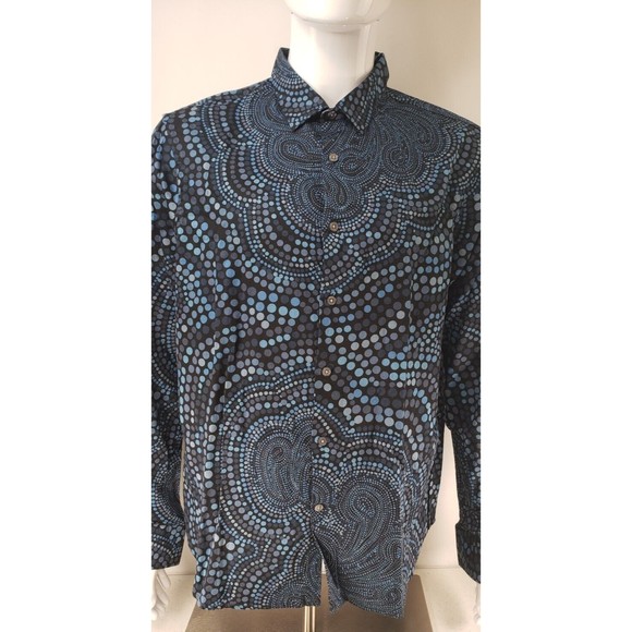 PERRY ELLIS Mens 2X Slim Fit Blue's Circle Abstract Print Button Down Shirt - Picture 2 of 16